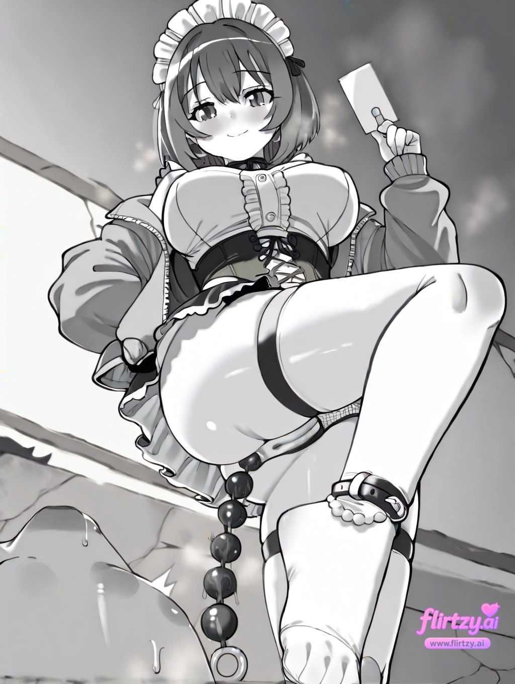 Busty hentai maid with anal beads in her ass gives a footjob - 16 Pics - Image 5