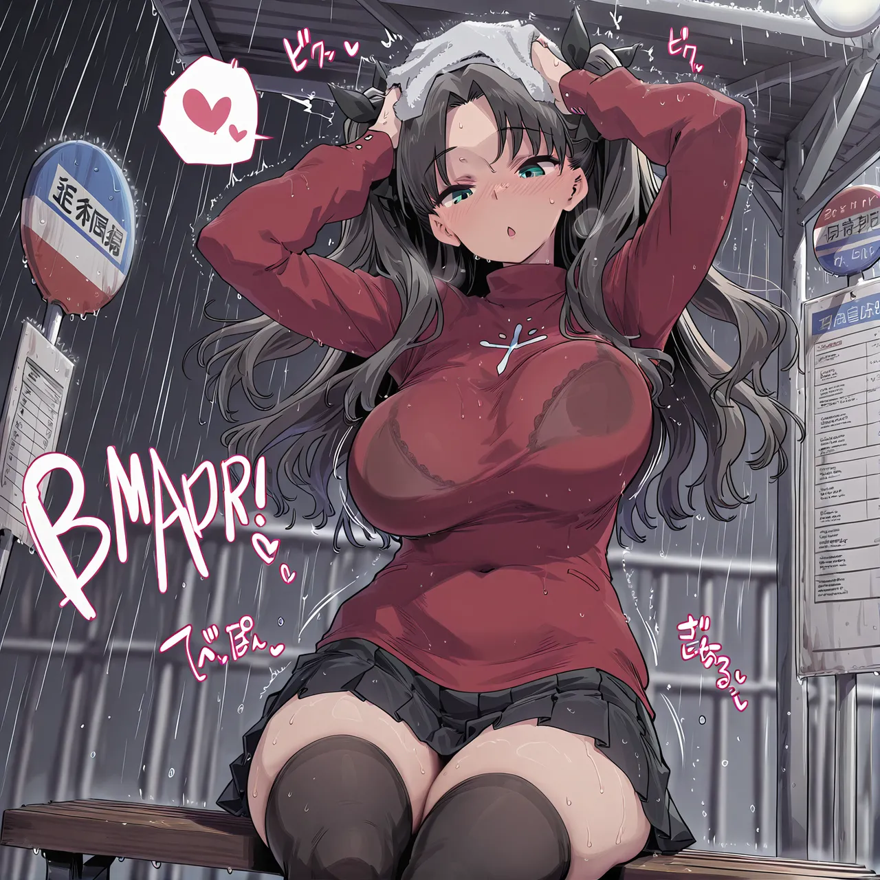 DotaGota Rin Tohsaka 遠坂凛 Fate - Wet Bus Stop Breeding Forced Cheerleader Change Public Mating Inside the Moving Bus - Image 1