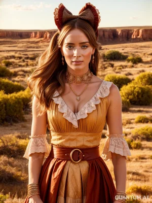 Emily Blunt The English Cornelia Locke cosplay costume movie film Hollywood celebrity Qu4ntumAI Oppenheimer The Fall Guy Western A Quiet Place Devil Wears Prada British Gothic Vintage Wild West Retro Victorian Fashion Desert - Page 15