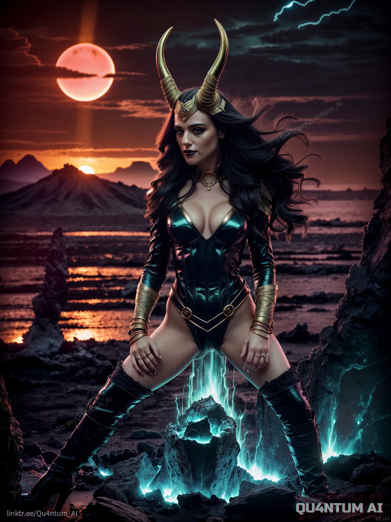 Katie McGrath Lady Loki Morgana Avengers Villain Goddess cosplay costume Hollywood celebrity Qu4ntumAI Lena Luthor Super girl Merlin Cosmic Horror Loki Multiverse Regal Emerald Gold Fantasy Fancast Dark Fantasy Horns Celestial - Image 20