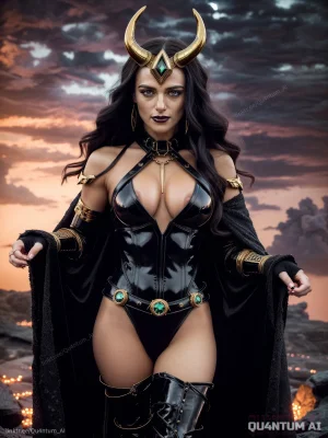 Katie McGrath Lady Loki Morgana Avengers Villain Goddess cosplay costume Hollywood celebrity Qu4ntumAI Lena Luthor Super girl Merlin Cosmic Horror Loki Multiverse Regal Emerald Gold Fantasy Fancast Dark Fantasy Horns Celestial - Page 12