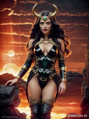 Katie McGrath Lady Loki Morgana Avengers Villain Goddess cosplay costume Hollywood celebrity Qu4ntumAI Lena Luthor Super girl Merlin Cosmic Horror Loki Multiverse Regal Emerald Gold Fantasy Fancast Dark Fantasy Horns Celestial - Page 5