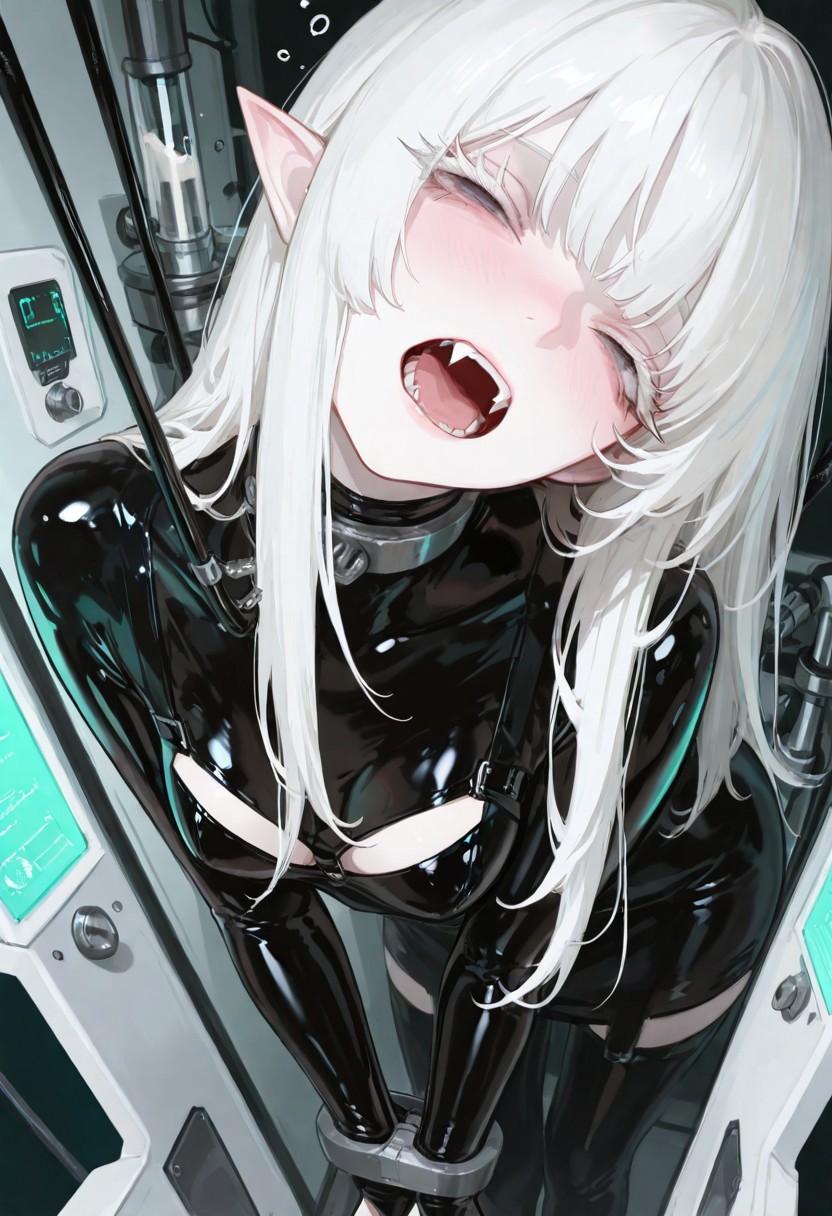 Latex Bodysuits Bent-Over Stretch - Her Fanged, Sleepy-Eyed Gaze molny - Image 2