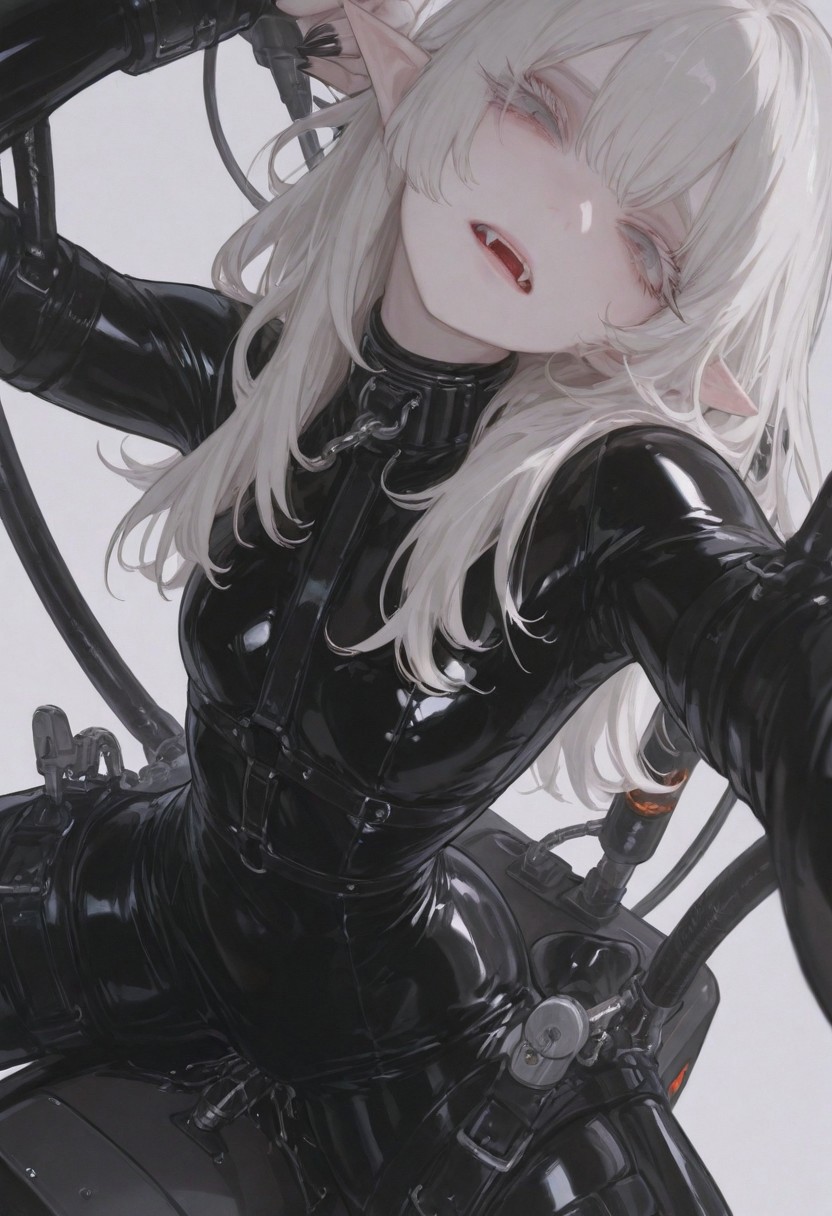 Latex Bodysuits Bent-Over Stretch - Her Fanged, Sleepy-Eyed Gaze molny - Image 5