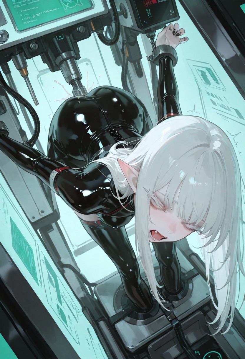 Latex Bodysuits Bent-Over Stretch - Her Fanged, Sleepy-Eyed Gaze molny - Image 6