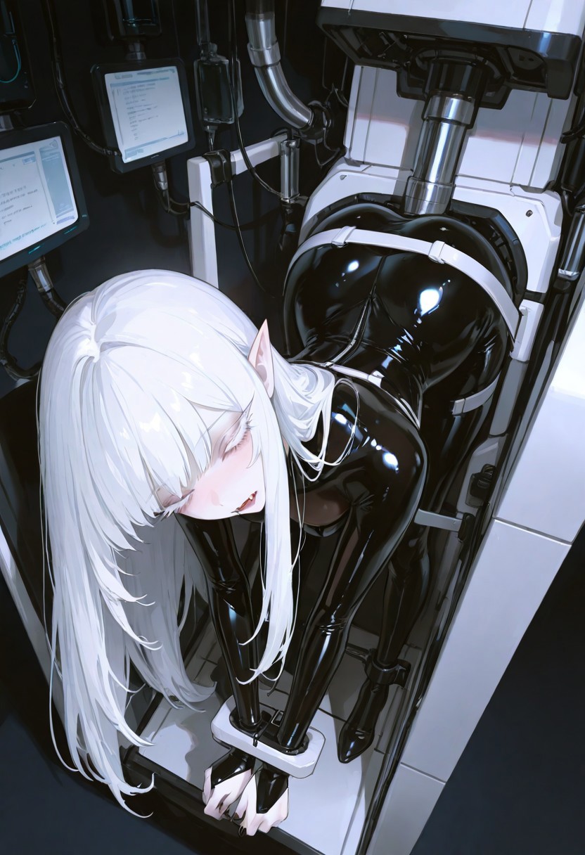 Latex Bodysuits Bent-Over Stretch - Her Fanged, Sleepy-Eyed Gaze molny - Image 7