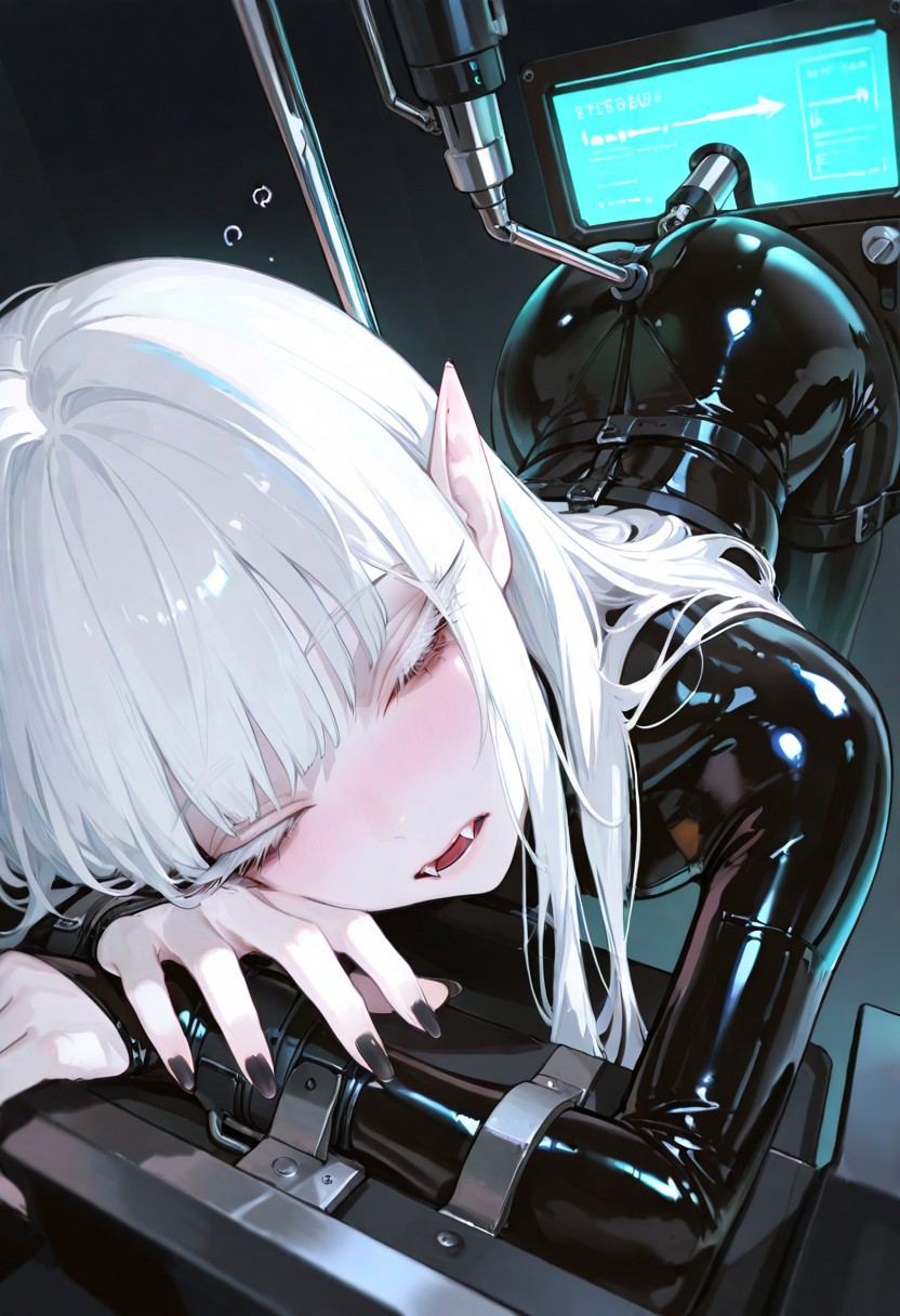 Latex Bodysuits Bent-Over Stretch - Her Fanged, Sleepy-Eyed Gaze molny - Image 8