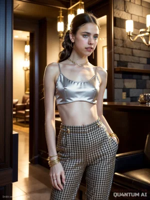 Margaret Qualley Julia Steinway How to Make a Killing The Leftovers Maid Poor Things Once Upon a Time in Hollywood Pussycat Fosse Verdon The Substance High Fashion New York City 70s Style 80s Aesthetic Houndstooth Metallic Penthouse Luxury - Page 22