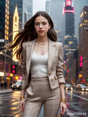 Margaret Qualley Julia Steinway How to Make a Killing The Leftovers Maid Poor Things Once Upon a Time in Hollywood Pussycat Fosse Verdon The Substance High Fashion New York City 70s Style 80s Aesthetic Houndstooth Metallic Penthouse Luxury - Page 25