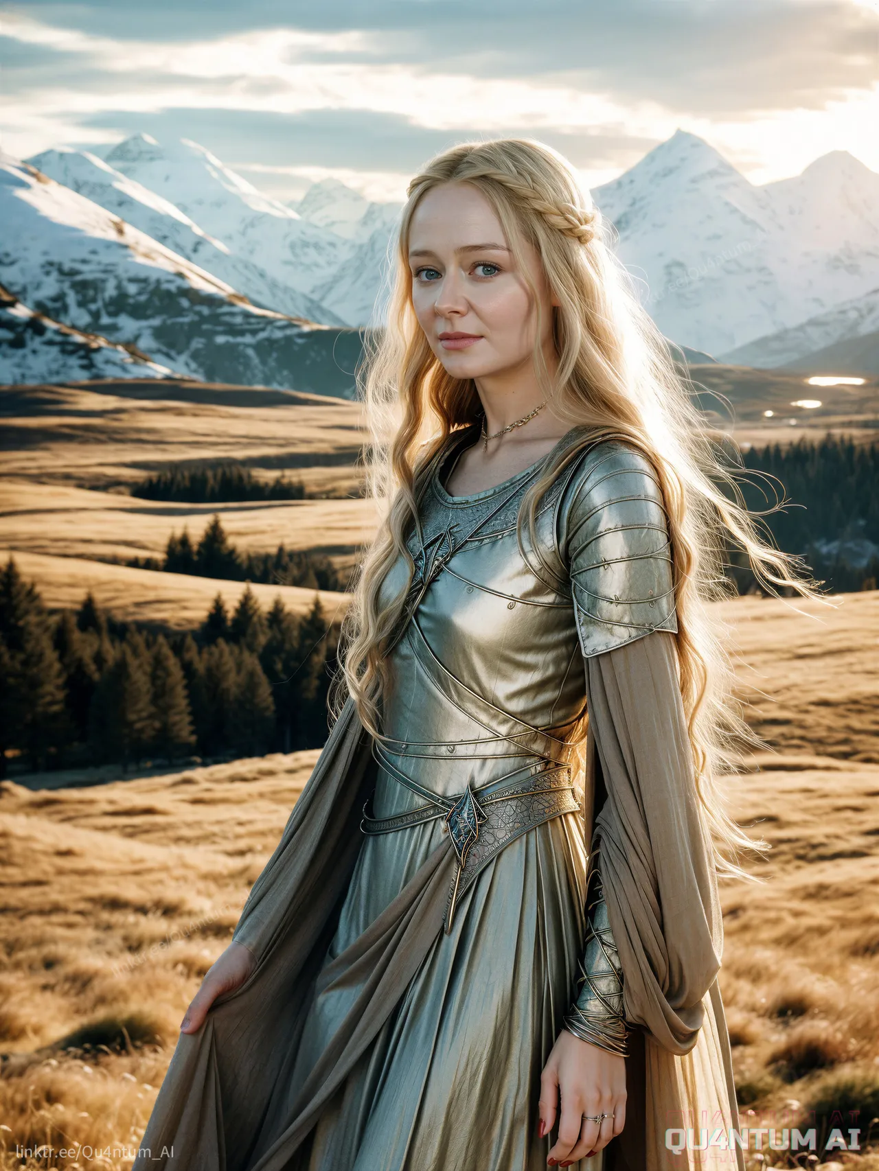 Miranda Otto Lord Of The Rings Eowyn LOTR Shieldmaiden Rohan Middle Earth movie film celebrity QuantumAI Tolkien War Of The Rohirrim Fantasy Armor White Gown Warrior Epic Classic Nostalgia Queen - Image 15