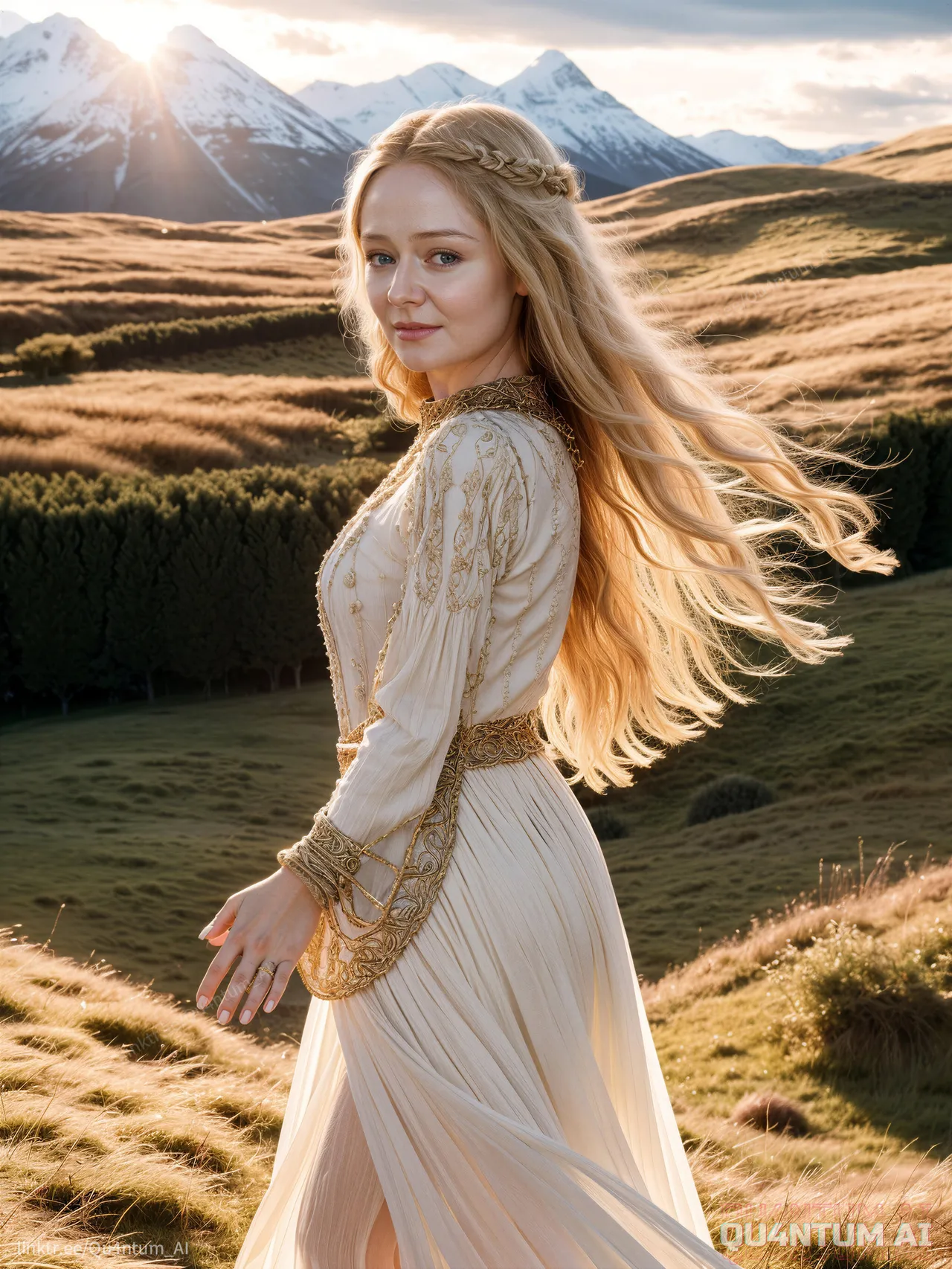 Miranda Otto Lord Of The Rings Eowyn LOTR Shieldmaiden Rohan Middle Earth movie film celebrity QuantumAI Tolkien War Of The Rohirrim Fantasy Armor White Gown Warrior Epic Classic Nostalgia Queen - Image 19