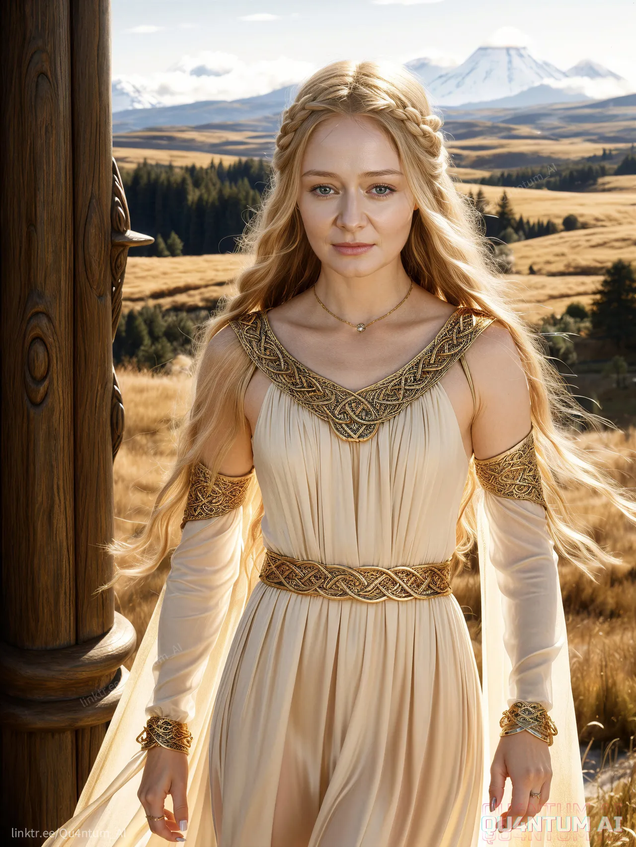 Miranda Otto Lord Of The Rings Eowyn LOTR Shieldmaiden Rohan Middle Earth movie film celebrity QuantumAI Tolkien War Of The Rohirrim Fantasy Armor White Gown Warrior Epic Classic Nostalgia Queen - Image 9