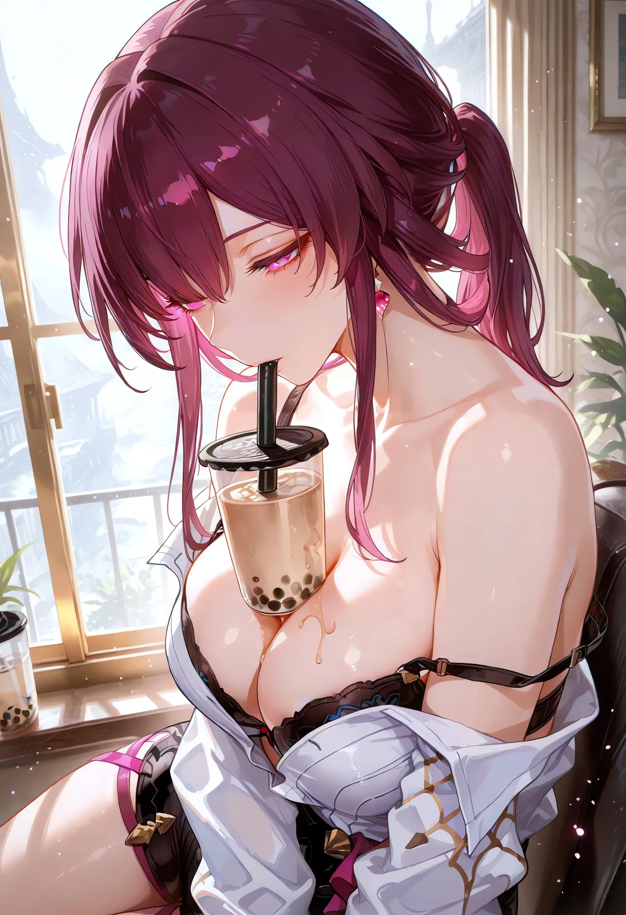 MoekoAI Kafka Bubble tea challenge and poses - Image 9