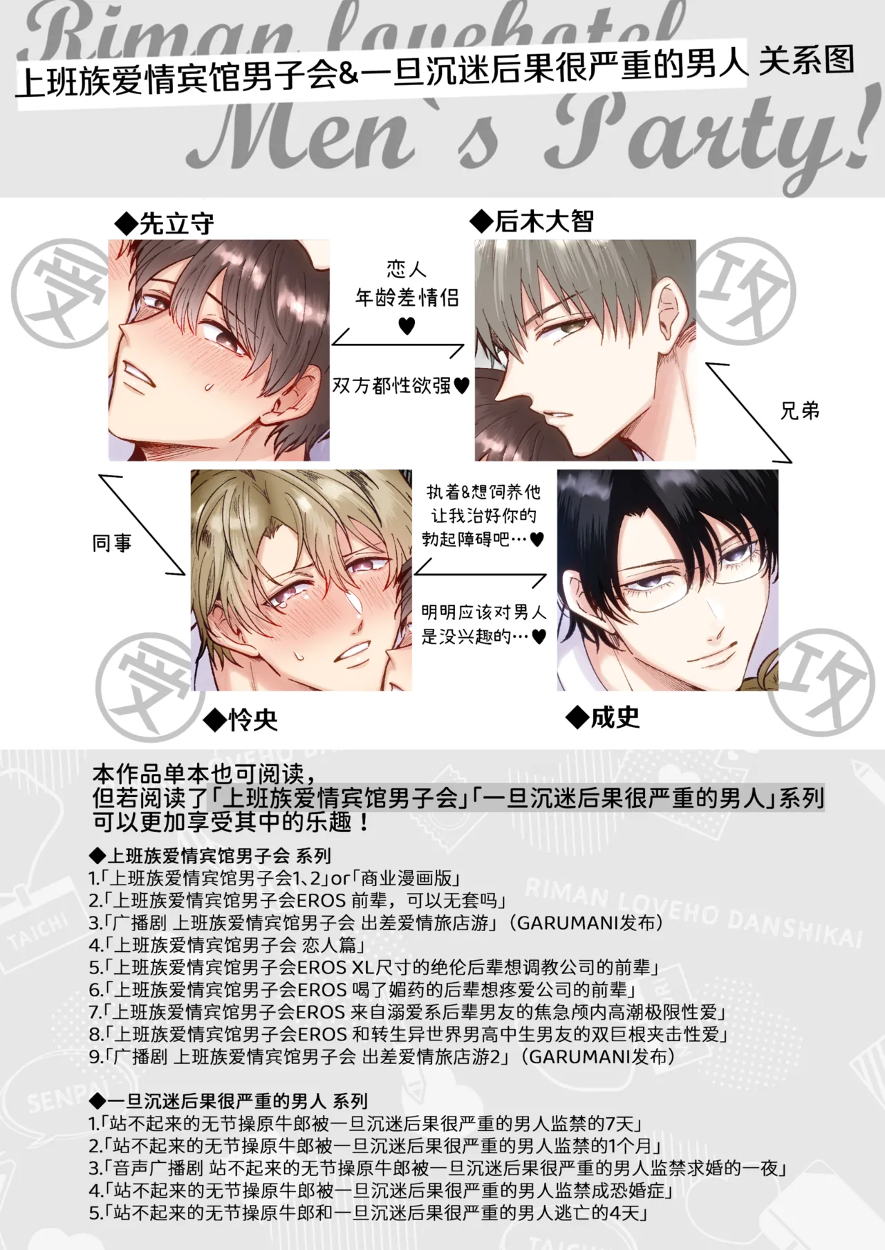 Sumeshiya-san Sumeshi Tatanai Yarichin Motohosuto ga Hamaru to Yabaiotoko to Otouto Couple to 4P Rabuho Danshikai 站不起来的无节操原牛郎和一旦沉迷后果很严重的男人及其弟弟情侣的4P爱情宾馆男子会 Chinese Digital - Image 2