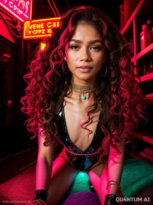 Zendaya Euphoria Rue Bennett Coleman Euphoria HBO Streetwear Curly Hair Hoop Earrings Crop Top Denim Shorts Convenience Store Neon Lights Purple Hair Fuzzy Coat Dune Challengers Rue HBO Fashion Cinematic - Page 18